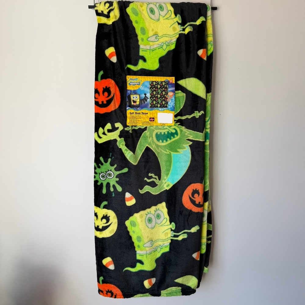 New SpongeBob SquarePants Halloween Throw Blanket Pirate Green Pumpkin Black